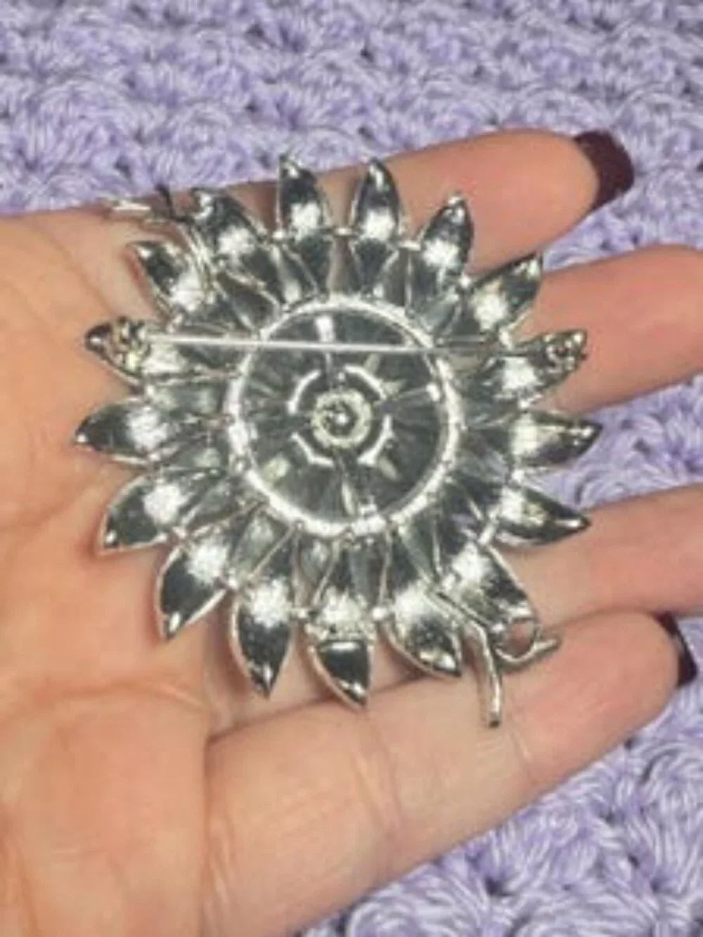 Layered Flower Brooch Vintage Silver Tone Floral Pin